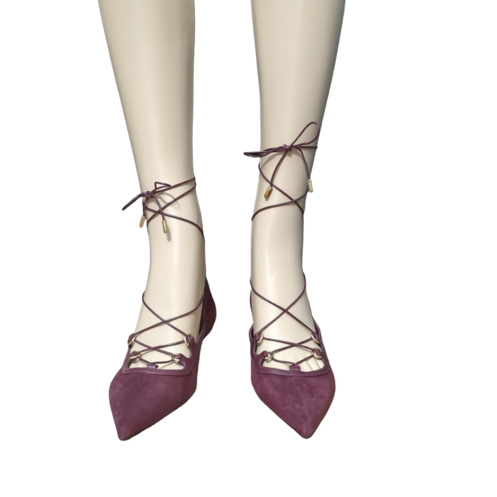 Michael Kors Lace Up Tabby Flats in Burgundy Suede Dark red size 8 - Picture 4 of 15